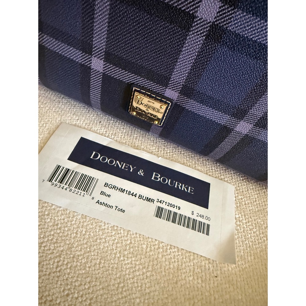 Dooney & Bourke Ashton Tote Blue Purple Plaid Leather Handbag NEW - Picture 3 of 10